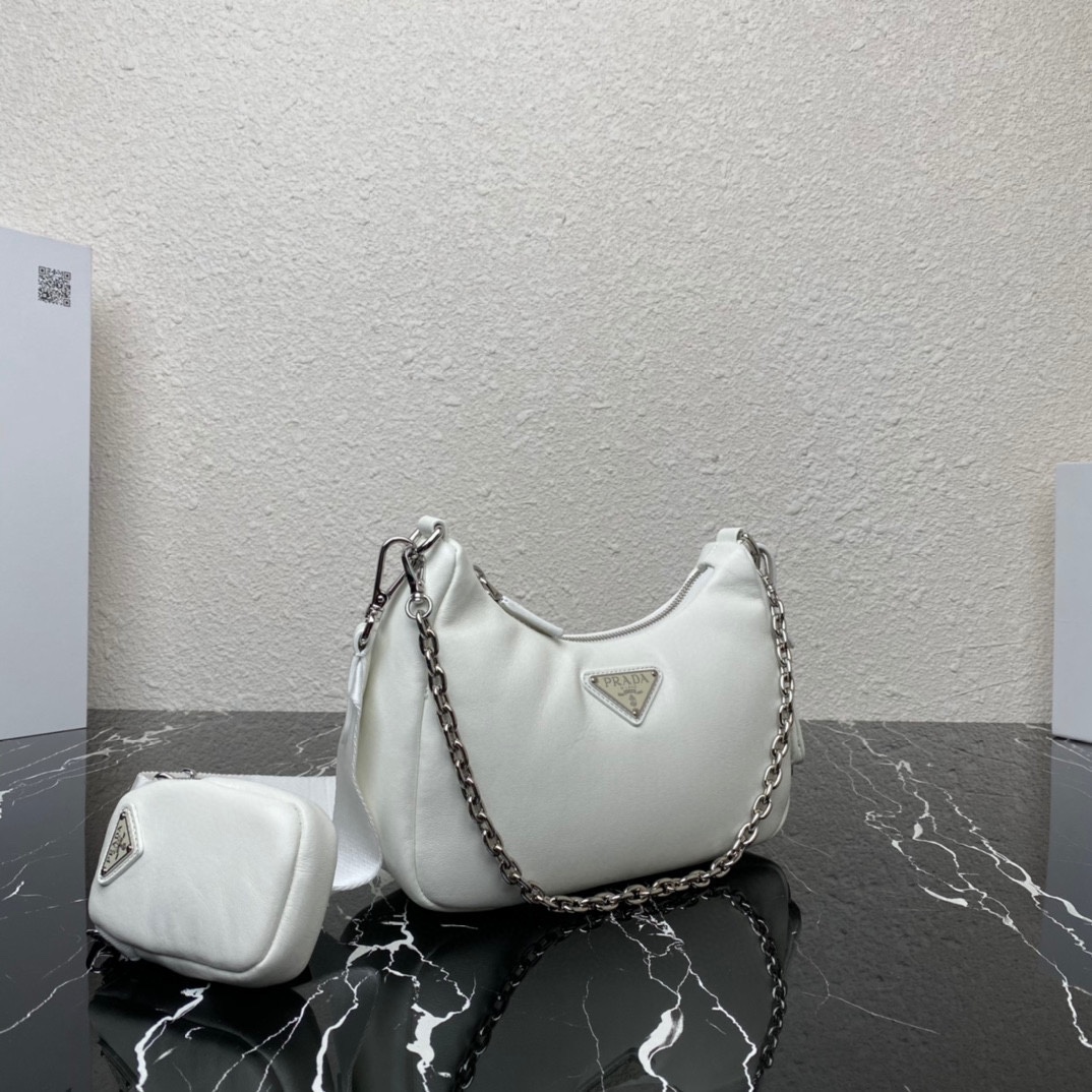 Prada Padded Nappa Leather Re Edition 2005 Shoulder Bag White 1BH204